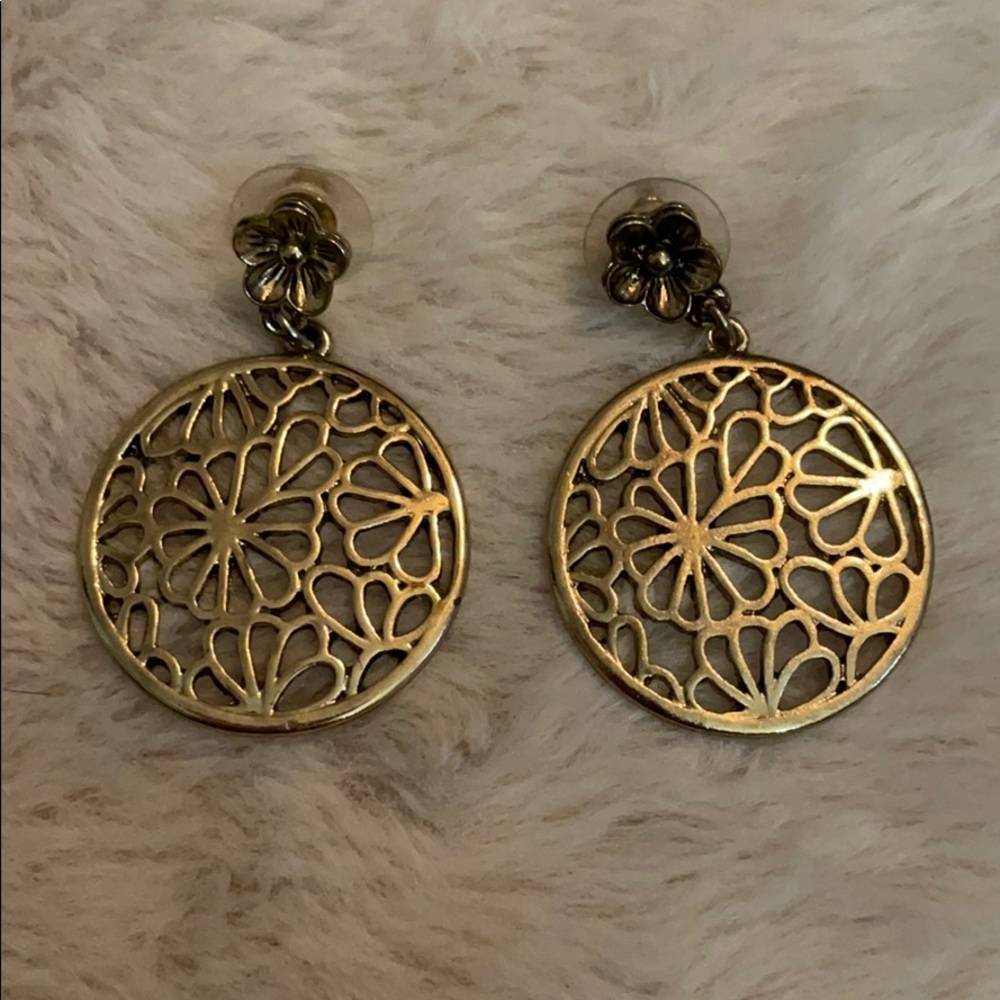 Gold floral drop post earrings